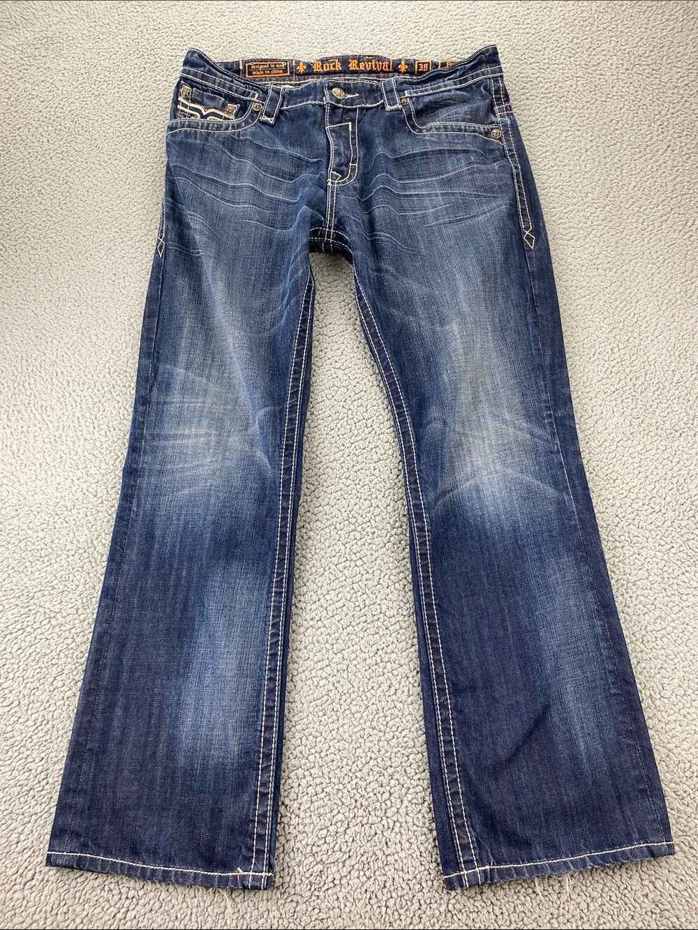 Rock Revival Paul Straight Fit Fleur-de-Lis Flap Pocket Men's Jeans   Size:  38